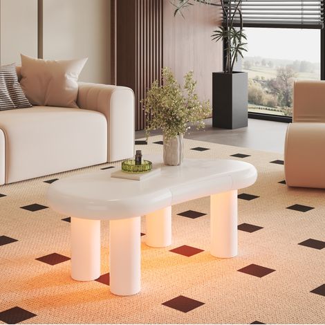 Couchtisch 98x65.5x40 cm Weiß MDF mit LED-Beleuchtung und Schublade (1/5)
