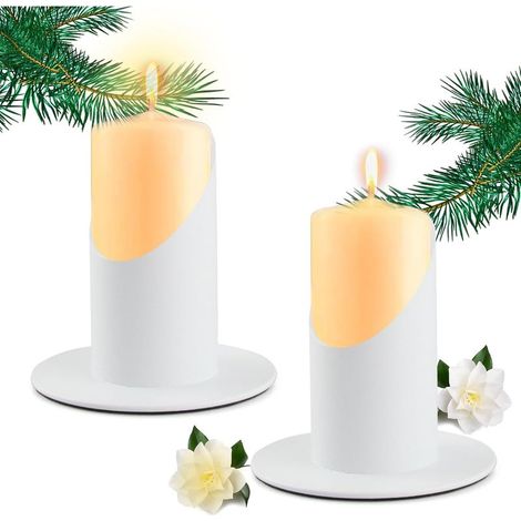 Juego de 2 candelabros negros, candelabro retro, candelabro de hierro negro, candelabro de metal, candelabro plano para velas (blanco) (1/5)