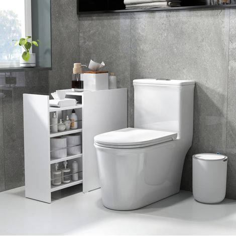 Meuble de salle de bain étroit blanc avec tiroir et 3 compartiments, 47 x 25 x 66,5 cm, OKWISH (1/5)