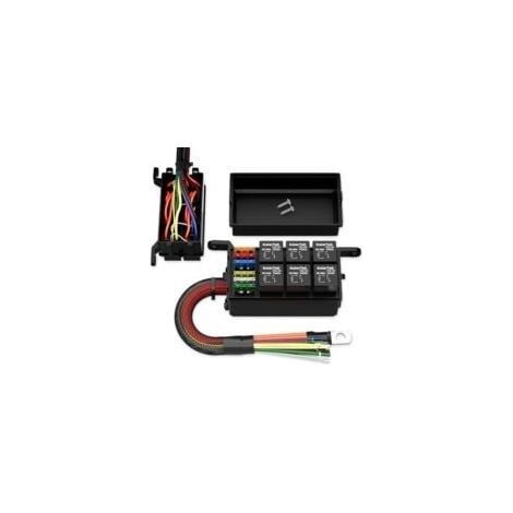 Caja de relés precableada e impermeable de 12 V y 6 vías, calibre 12 AWG, con 6 ranuras, bloque de relés con fusibles ATC/ATO, panel de relés universal para aplicaciones automotrices y marinas.