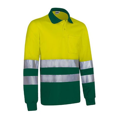 Polo térmico de Alta Visibilidad bicolor de manga larga y bolsillo VALENTO SNAKE M Amarillo fluor / Verde botella (1/3)