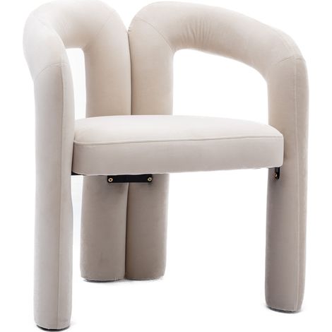 Silla de comedor moderna de terciopelo beige con reposabrazos, 2 unidades (1/5)