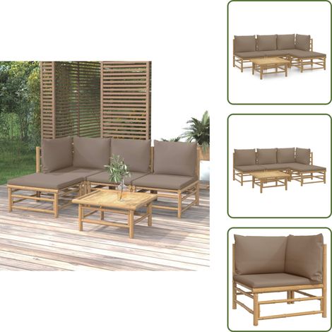 Salon de jardin 5 pcs avec coussins taupe bambou - Salon De Jardin - Mobilier De Jardin - Ensemble De Salon - Ensemble De Meubles De Jardin - Bamboo Furniture (1/5)