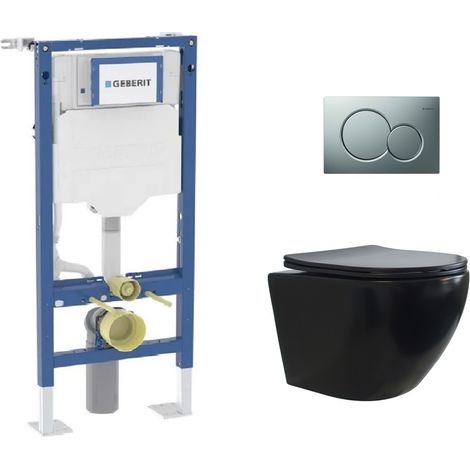 Pack Geberit UP320 + Cuvette sans bride KELOS Flush Noir Mat + Plaque Sigma Chromé Mat (1/5)