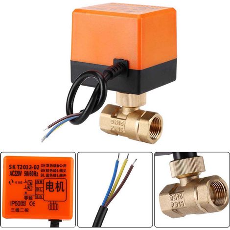 Elektrisch motorisiertes Messing-Kugelventil, 2-Wege, 3-adrig, 1,6 MPa, Gewinde DN15, 220 V Wechselstrom (1/5)