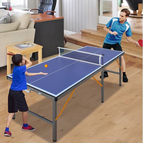 Mesa de ping-pong plegable azul con red, 2 palas y 3 pelotas OKMYHOME (1/5)