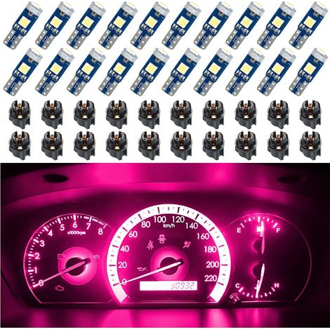 20er-Pack T5-LED-Lampen für das Armaturenbrett, helle 3030-3SMD-Ersatzlampen mit Drehverschlussfassung, rosaviolett