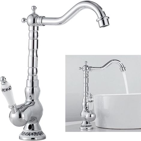 Antik Nostalgie Silber Wasserhahn Küche Retro Armatur Einhebelmischer Bad + Flexible Verbindungsschläuche (1/5)