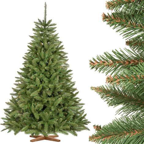 Fairytrees Künstlicher Weihnachtsbaum Fichte Natur, mit grünem Stamm und Echtholz Baumständer (1/5)