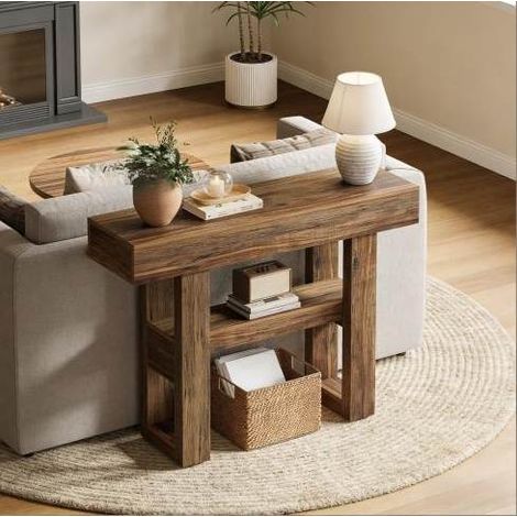 Consolle da ingresso 116x35x19.5 cm, 2 ripiani, piedini regolabili, uso versatile, in MDF marrone (1/5)