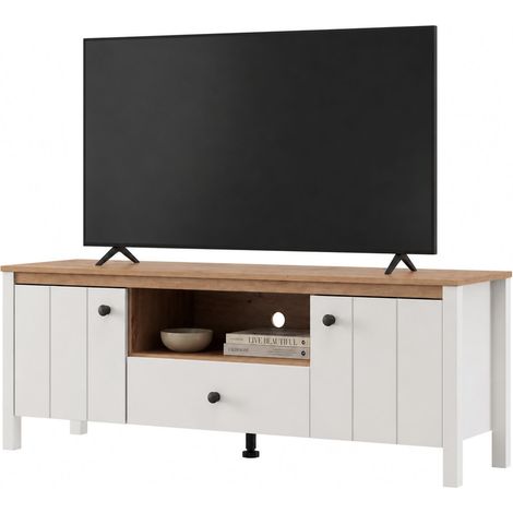 Mobile Porta tv Sampe, un Cassetto, 2 Ripiani, 2 Ante, 143x40x53h cm Bianco Opaco