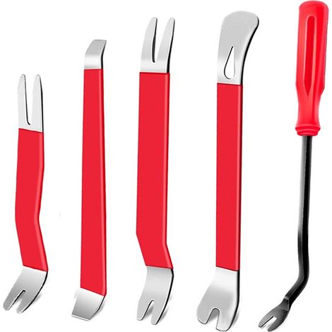 Set d'outils de démontage Automobile, 5 pièces de Cales en métal pour Garnitures + Outil de Levage, kit de réparation Automobile pour Le Retrait des Panneaux de Porte et de Garniture, Rouge (1/5)