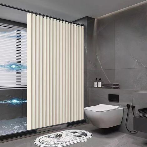 Foldable magnetic shower curtain 200 x 200 cm, linen with hooks, mold and splash resistant, for bathroom and bathtub, beige