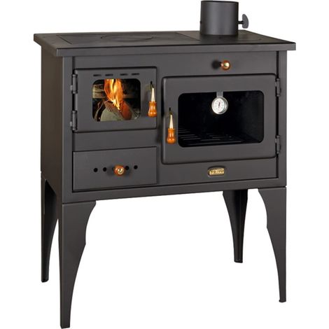 Stufa a legna con forno. Per cucinare e riscaldare. Potenza termica 10kw, con piastre in ghisa. Modello Prity 1P34L