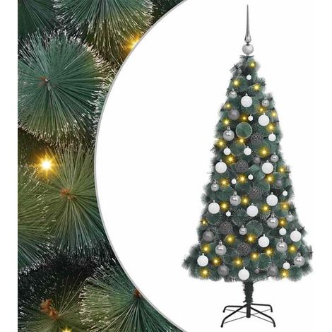 Un sapin de Noël artificiel pré-illuminé avec un ensemble de boules décoratives. (1/5)