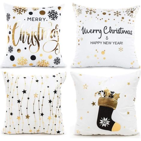 Noël Oreiller Shams Canapé Jeter Taies d'oreiller pour Joyeux Noël Décoratif 18 "x 18" 4 Pcs-Fei Yu (1/5)