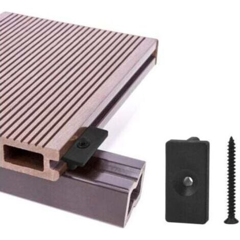 RHG Clips de terrasse composites 100 pièces - attaches cachées de 6 mm / fixations en plastique pour terrasse, clip de fixation pour planche avec vis noires (100 pièces, fixations en T pour terrass (1/5)