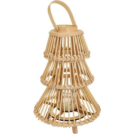 Farol portavelas de bambú marrón d29x42