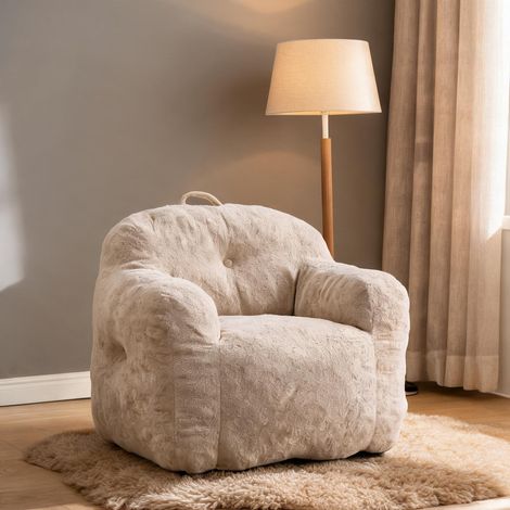 Pouf poire en fausse fourrure 95 x 95 x 79 cm beige en faux fur (1/5)