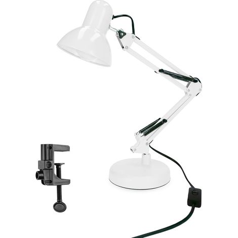 Lampe de Bureau Enfant - Lampe Pince - Lampe de Chevet Blanc avec Bras Pivotant Réglable pour le Bureau et Salon de Manucure - Lampe de Lecture Rétro PIXI avec Douille E27 Sans Ampoule (1/5)