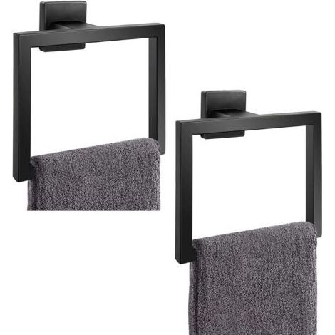 Porte-serviettes carré noir mat 2 pièces, porte-serviettes de salle de bain moderne, porte-serviettes en acier inoxydable SUS304 monté sur le mur (1/4)