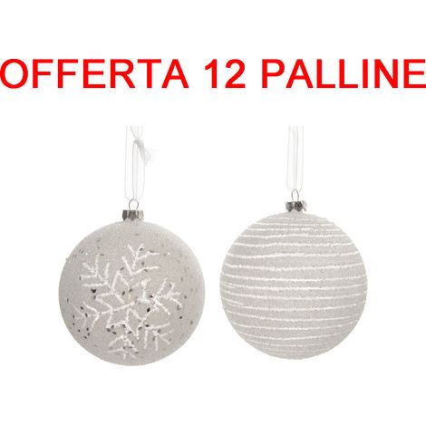 OFFERTA 12 PALLINE DI NATALE 8CM BIANCO INVERNO DECORAZIONE ASSORTITA