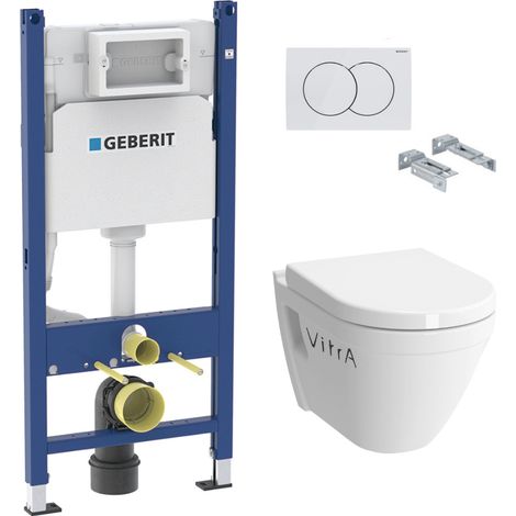 Pack WC Telaio Duofix + Tazza sospesa Vitra S50 con brida + Ammortizzatore soft close + Piastra bianca (S50Geb3) (1/5)