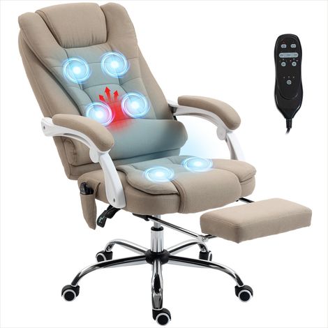 Fauteuil de direction en lin beige massant et chauffant avec repose-pieds pour bureau (1/5)