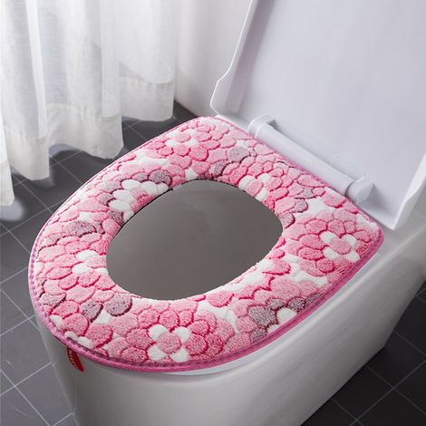Couvre-Abattant De Toilette Oblong - 42 cm x 36 cm - En Polyester Extensible Et Lavable - Pour Abattant Allongé - Lot De 1 (1/5)