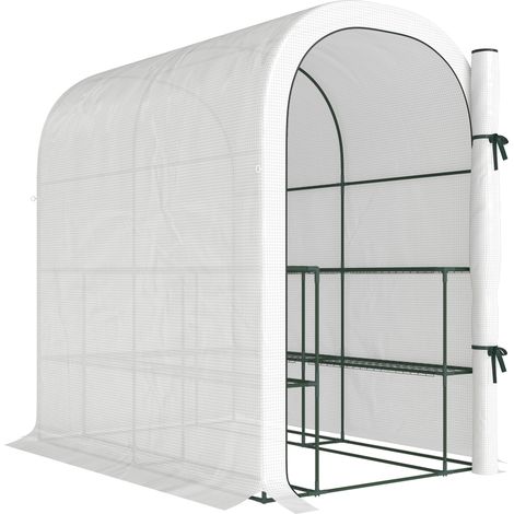 Serra da Giardino 123x187x189 cm con Scaffali a 2 Livelli e Porta Avvolgibile in Acciaio e PE Bianco (1/5)
