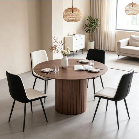 Mesa de comedor redonda 120 cm de madera marrón oscuro, para 4 a 6 personas - CHICFURN (1/5)