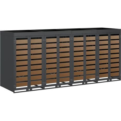 Meuble de rangement à roulettes pour 4 poubelles, couleur anthracite (1/5)