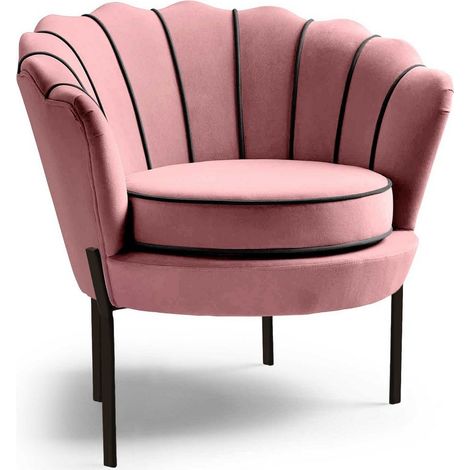 Fauteuil coquillage en velours rose avec pieds noirs en métal HOEL (1/4)