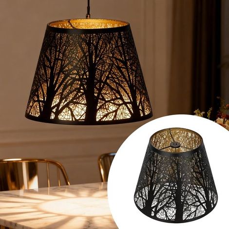 Abat-jour en métal, abat-jour décoratif, lampe d'ambiance, motif forêt unique, 14 x 10 x 15 cm, noir et or (1/5)