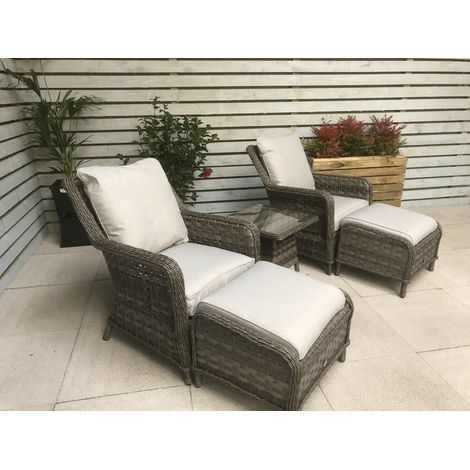 Signature Weave Mia Wicker Lounge Arm Chair & Footstool Side Table Set Grey (1/4)