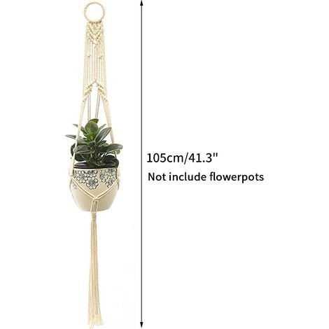 (S11) Paniers suspendus pour plantes en macramé faits main, suspension en corde de coton pour pots de fleurs, décoration murale pour jardin, cour ou terrasse. Fournitures de jardin. (1/4)