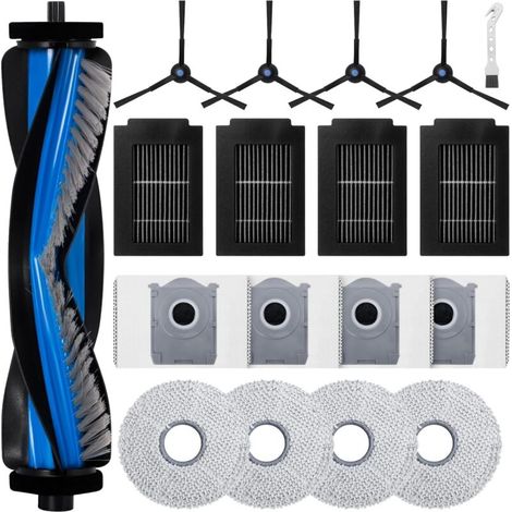Kit d'accessoires pour aspirateur robot – 1 brosse rouleau, 4 filtres, 4 sacs à poussière, 4 tampons de nettoyage et 4 brosses latérales (1/4)