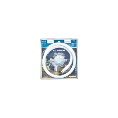 Favex – Kit de butane avec tuyau flexible 1m – Débit 1,3 kg/h – Pression sortie 28 mbar – Raccord mâle 20x150