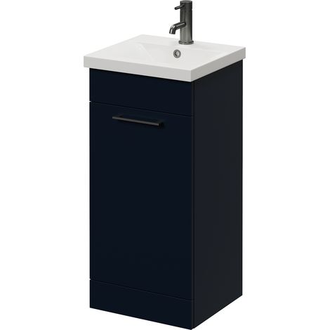 Napoli 390 Deep Blue 400mm Single Door Vanity Unit with Glide Basin - 400mm - Gunmetal Grey 160mm Handle