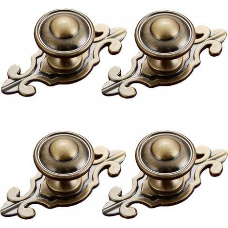 Lot de 4 boutons de placard ronds en laiton antique avec plaque arrière, style vintage, décoratifs pour cuisine, armoires, commode, tiroir, placard. (1/5)