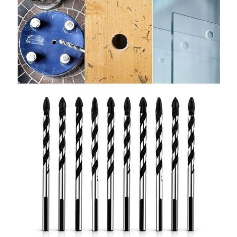 Hélicoïdaux Multifonctionnels en Carbure de Tungstène, Coffrets de Forets pour Carrelage, béton, brique, verre, plastique et bois, 10 pièces, 6mm (1/5)