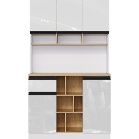 Credenza cucina bianca moderna 105 x 45 x 185 cm con ante lucide, cassetti e ripiani (1/5)
