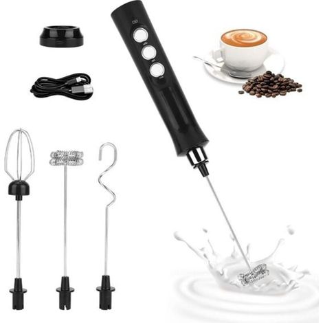 Mousseur à lait électrique rechargeable par USB - 3 vitesses réglables - Mousseur manuel avec agitateurs à café - Latte, cappuccino, chocolat chaud