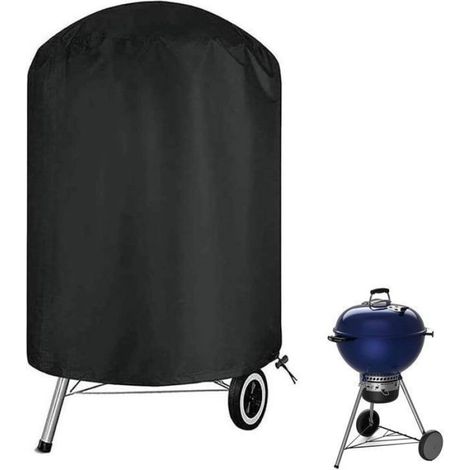 Housse de barbecue 61x61x71cm, Oxford 210D étanche UV, pour grils ronds extérieur, noir (1/5)