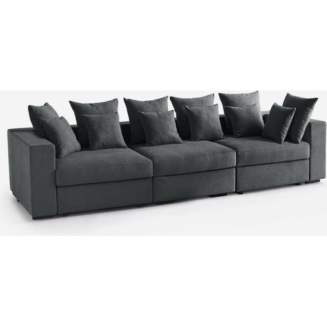 Divano 3 posti modulare sfoderabile con cuscini Made in Italy Cortina C - Grigio