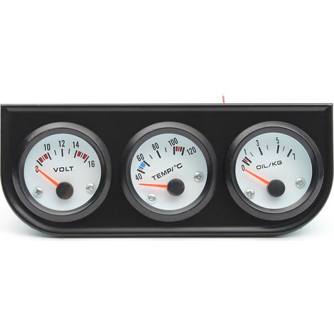 Voltmètre/thermomètre/manomètre de pression d'huile 3 en 1 pour véhicule (52 mm) + support noir à 3 trous