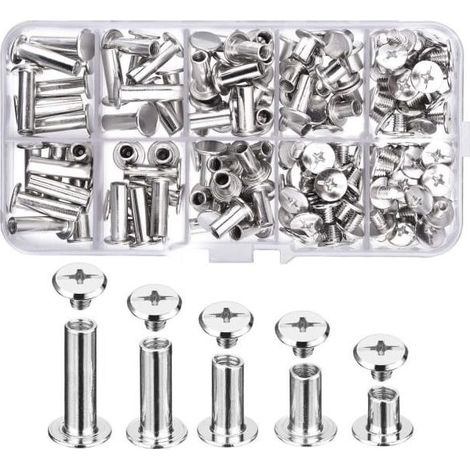 Online Store - 80 jeux de vis Chicago, 5 tailles, comprenant des vis métalliques à tête ronde Phillips et des vis Chicago à tête cylindrique. (1/5)