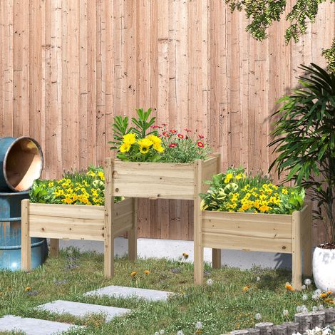 Jardinière sur pieds carré potager 2 étages dim bois sapin pré-huilé inserts d'irrigation 184l x 45l x 80h cm aménagement intérieur