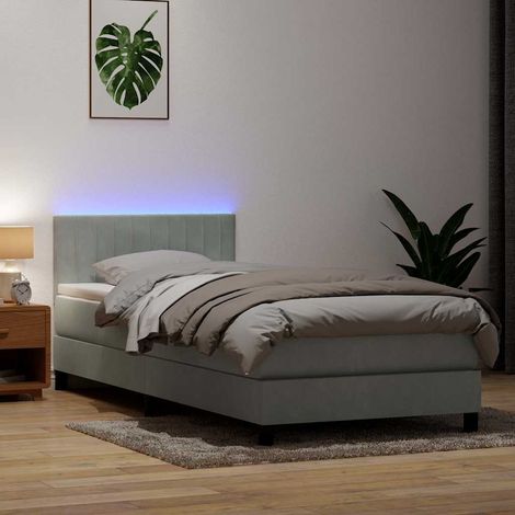 Boxspringbett mit Matratze & LED Hellgrau 80x220 cm Samt