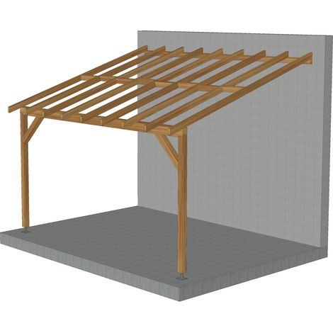 Toit de terrasse 4x3 – Pente 30% – Bois massif traité CL3 marron – Sections robustes pour durabilité maximale – Installation facile en 3h – Jardinatoire (1/5)